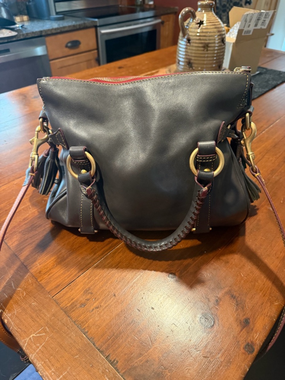 Dooney & Bourke Black Leather Shoulder Bag with Gold Hardware - Picture 2 of 3